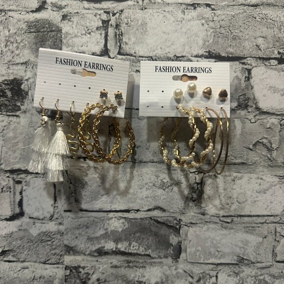 NWT Fashion Earrings 2 Pack Set ( 3 Studs, 3 Medium Hoops, 2 Dangle) - Picture 1 of 11